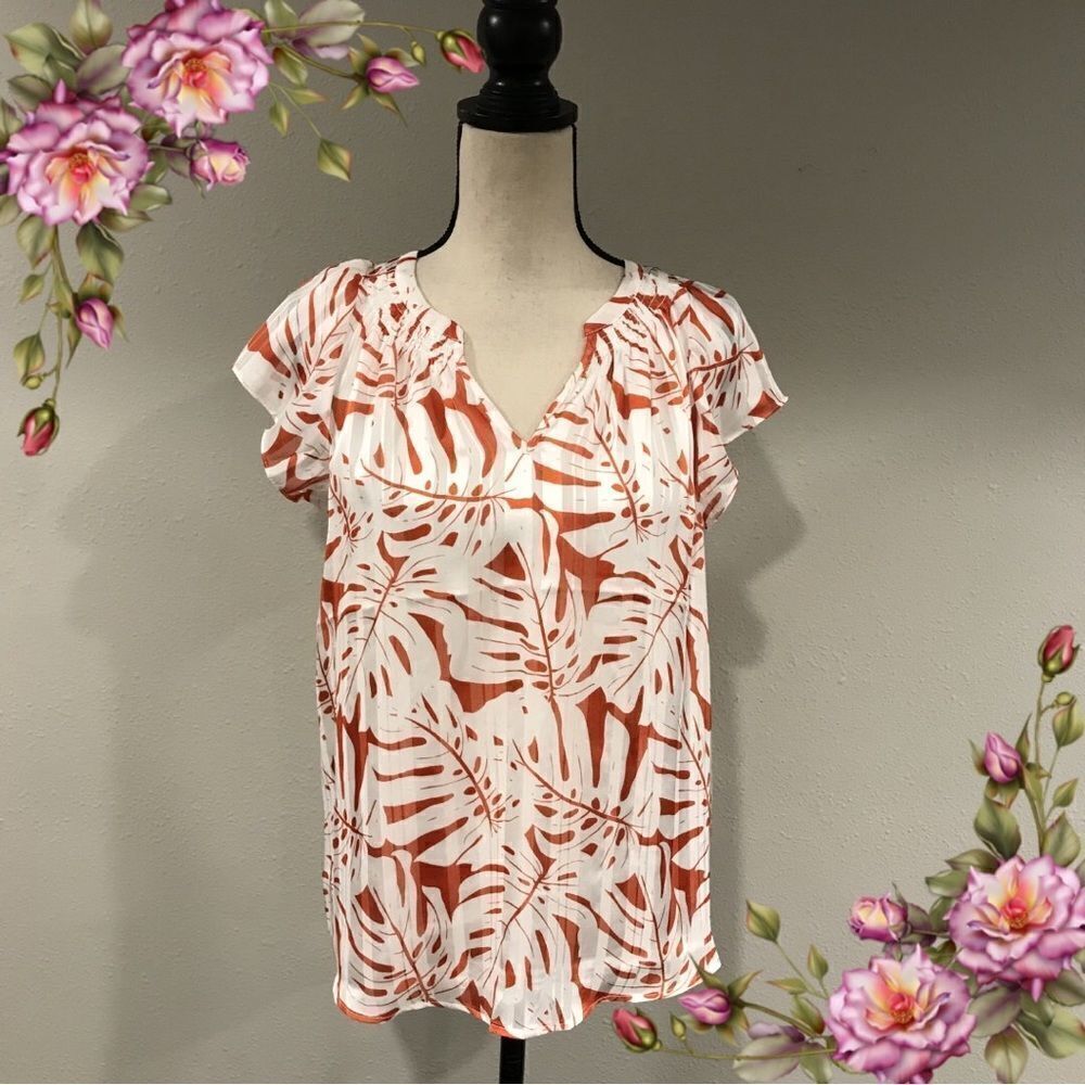 Rachel‎ Roy leave print loose fit short sleeve blouse